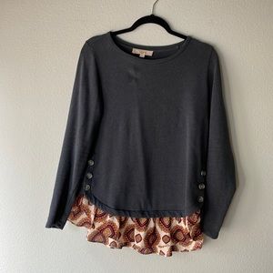 Loft Navy Blue Sweater with Colorful Fringe on Bottom, Sz M